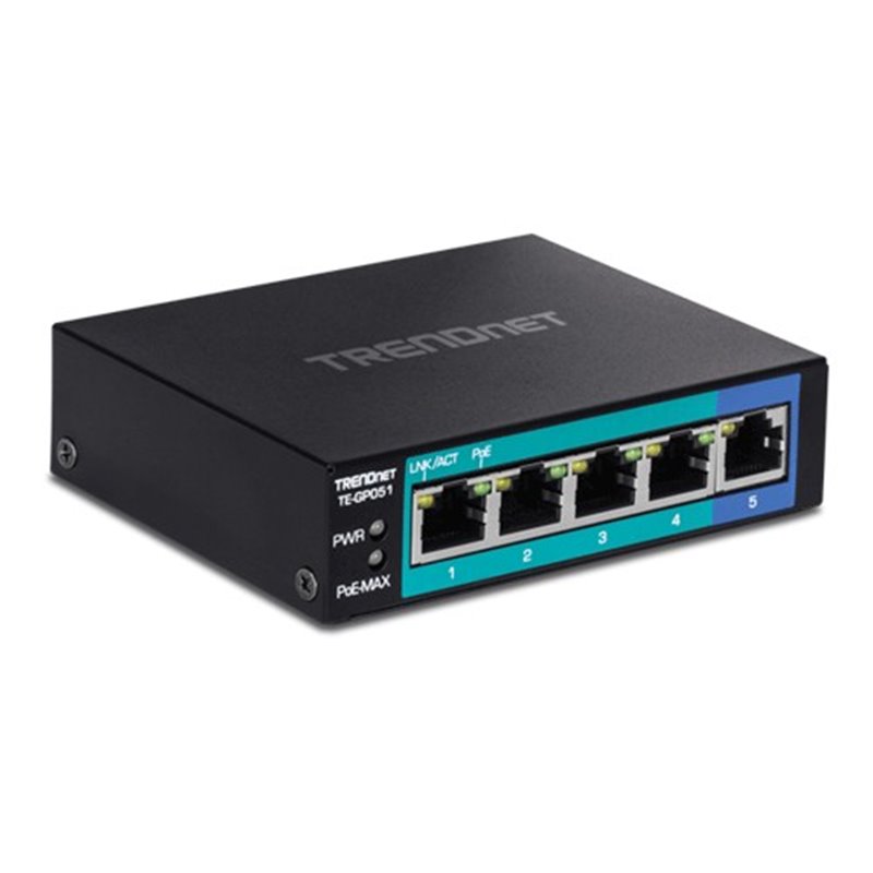 Switch 5 porturi Gigabit PoE+ 35W - TRENDnet TE-GP051 Switch 5 porturi Gigabit PoE+ 35W - TRENDnet TE-GP051