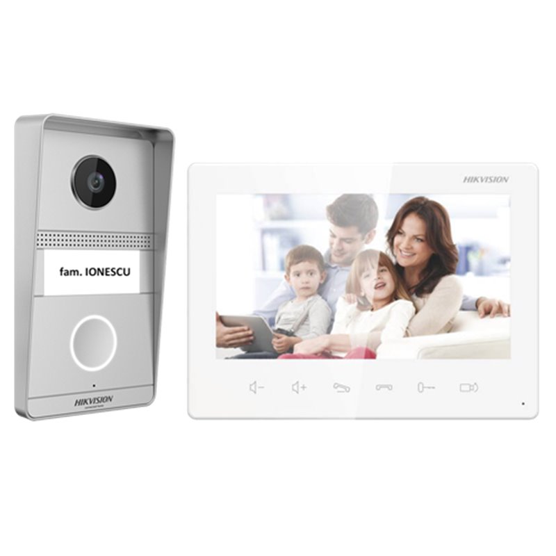 Kit videointerfon analogic 7inch, camera 2MP, conectare 2 fire - HIKVISION DS-KIS101-P(S)