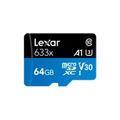 LEXAR 64GB High-Performance 633x microSDXC UHS-I, up to 100MB/s read 45MB/s write C10 A1 V30 U3, Global EAN: 843367119684