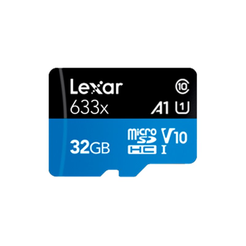 LEXAR 32GB High-Performance 633x microSDHC UHS-I, up to 100MB/s read 20MB/s write C10 A1 V10 U1, Global EAN: 843367119660 LEXAR 32GB High-Performance 633x microSDHC UHS-I, up to 100MB/s read 20MB/s write C10 A1 V10 U1, Global EAN: 843367119660