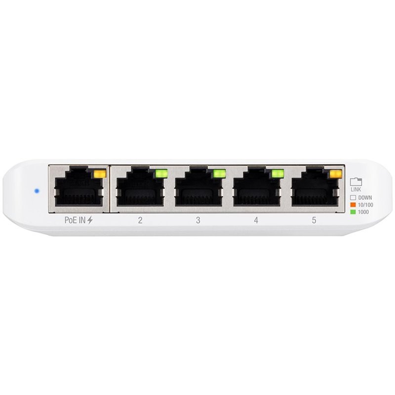 Ubiquiti USW-Flex-Mini-5 5-Port managed Gigabit Ethernet switch powered by 802.3af/at PoE or 5V, 1A USB-C power adapter Ubiquiti USW-Flex-Mini-5 5-Port managed Gigabit Ethernet switch powered by 802.3af/at PoE or 5V, 1A USB-C power adapter
