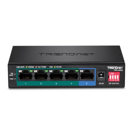 Switch 4 porturi Gigabit Long Range 200m PoE+, 1 port Gigabit - TRENDnet TPE-LG50