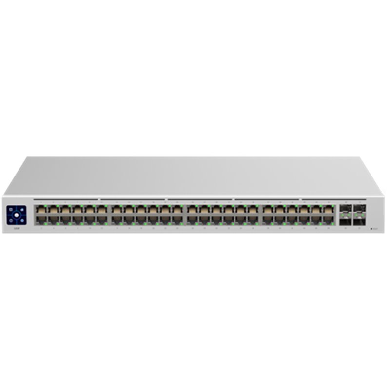 UniFi Switch 48 is a fully managed Layer 2 switch with (48) Gigabit Ethernet ports and (4) 1G SFP ports for fiber connectivity