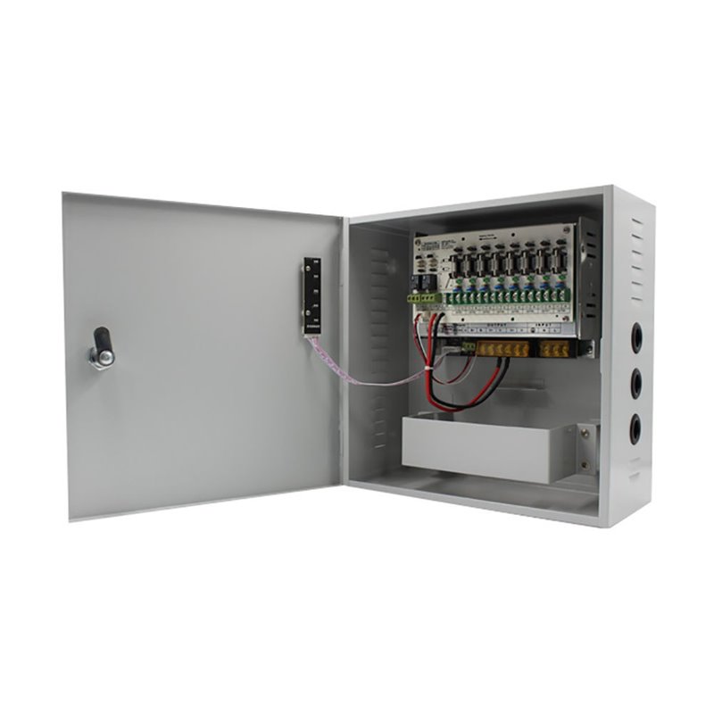 Sursa de alimentare CCTV 12V 10A 8 iesiri cu back-up STR1210-08CBD Sursa de alimentare CCTV 12V 10A 8 iesiri cu back-up STR1210-08CBD