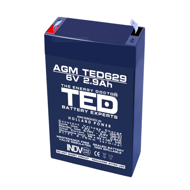 Acumulator AGM TED629F1 6V 2.9Ah Acumulator AGM TED629F1 6V 2.9Ah