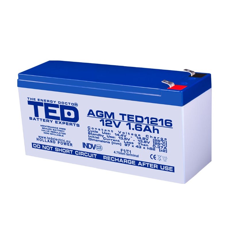 Acumulator AGM TED1216F1 12V 1.6Ah Acumulator AGM TED1216F1 12V 1.6Ah