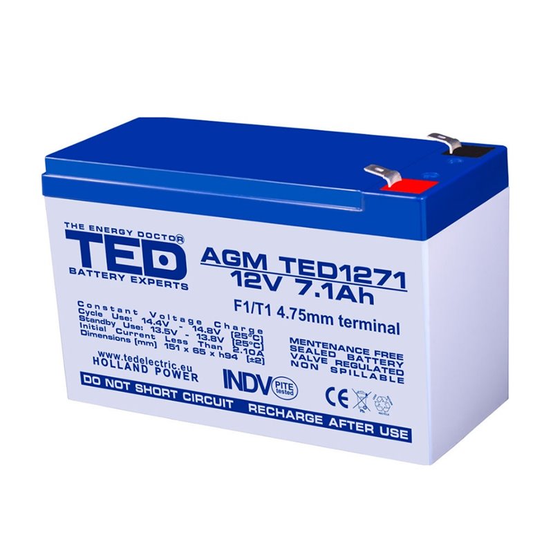 Acumulator AGM TED1271F1 12V 7.1Ah Acumulator AGM TED1271F1 12V 7.1Ah