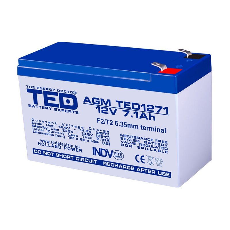 Acumulator AGM TED1271F2 12V 7.1Ah Acumulator AGM TED1271F2 12V 7.1Ah