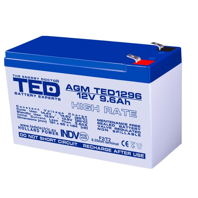 Acumulator AGM TED1296HR 12V 9.6Ah HIGH RATE Acumulator AGM TED1296HR 12V 9.6Ah HIGH RATE