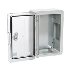 Cutie distributie IP65 din ABS gri, usa transparenta, placa metalica, 400x500x240 mm PP3017