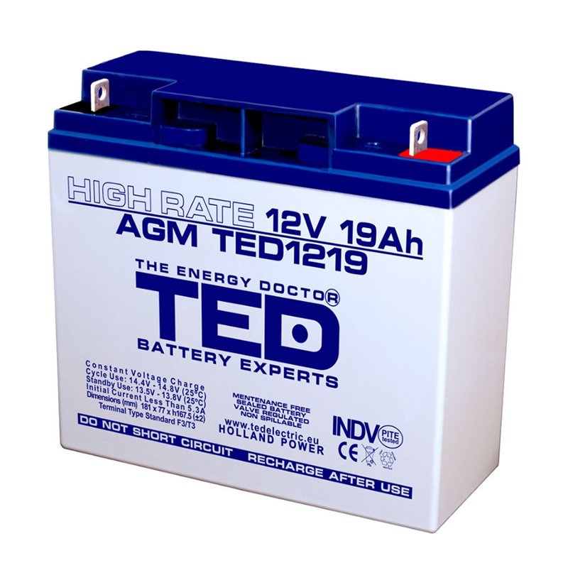 Acumulator AGM TED1219HRF3 12V 19Ah HIGH RATE Acumulator AGM TED1219HRF3 12V 19Ah HIGH RATE