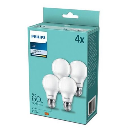 Pachet 4 becuri LED Philips A60, E27, 9W