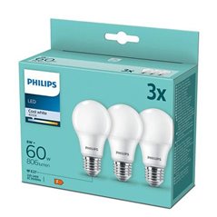 Pachet 3 becuri LED Philips, A60, E27, 8