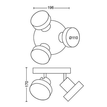 BUKKO plate/spiral white 3x4.3W 24V