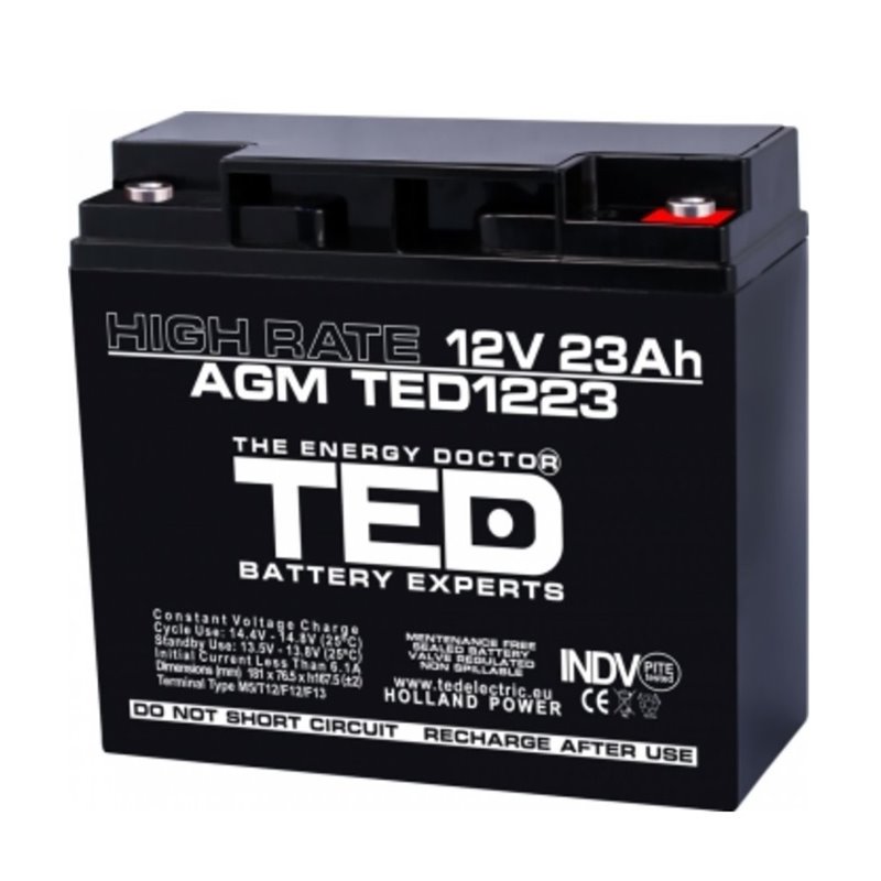 Acumulator AGM TED1223HRM5 12V 23AH HIGH RATE Acumulator AGM TED1223HRM5 12V 23AH HIGH RATE