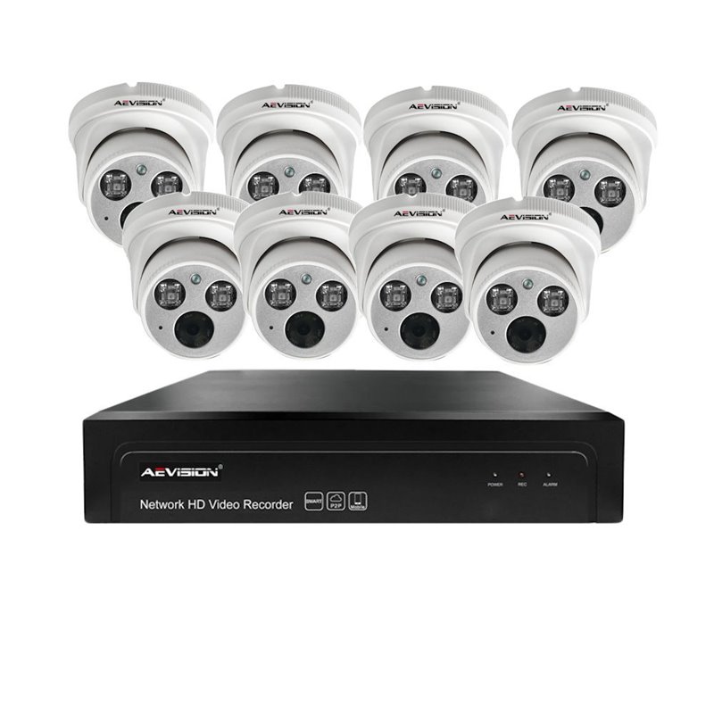 Sistem supraveghere video IP 8 camere dome 30m 1080P Aevision Sistem supraveghere video IP 8 camere dome 30m 1080P Aevision