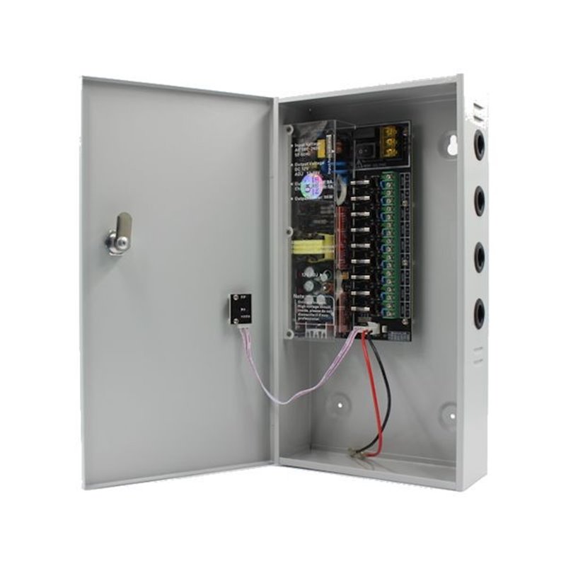 Sursa alimentare CCTV 12V 8A 9 iesiri cu backup STR1208-09CB Sursa alimentare CCTV 12V 8A 9 iesiri cu backup STR1208-09CB