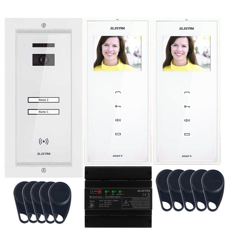 Videointerfon Electra Smart+  3.5” pentru 2 familii montaj incastrat - alb