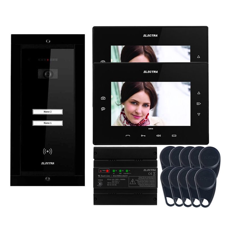 Videointerfon Electra Extra 7” pentru 2 familii montaj incastrat - negru Videointerfon Electra Extra 7” pentru 2 familii montaj incastrat - negru