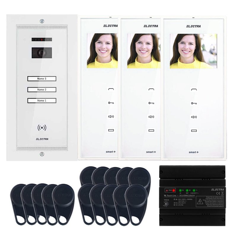 Videointerfon Electra Smart+ 3.5” pentru 3 familii montaj incastrat - alb Videointerfon Electra Smart+ 3.5” pentru 3 familii montaj incastrat - alb