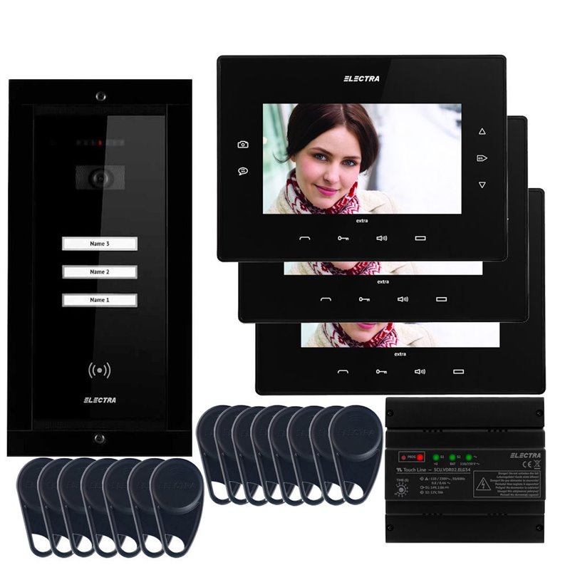 Videointerfon Electra Extra 7” pentru 3 familii montaj incastrat - negru Videointerfon Electra Extra 7” pentru 3 familii montaj incastrat - negru