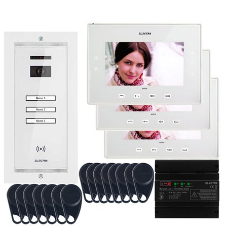 Videointerfon Electra Extra 7” pentru 3 familii montaj incastrat - alb