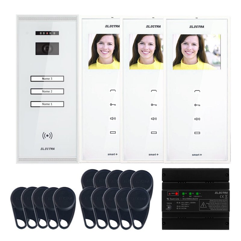 Videointerfon Electra Smart+ 3.5” pentru 3 familii montaj aparent - alb Videointerfon Electra Smart+ 3.5” pentru 3 familii montaj aparent - alb
