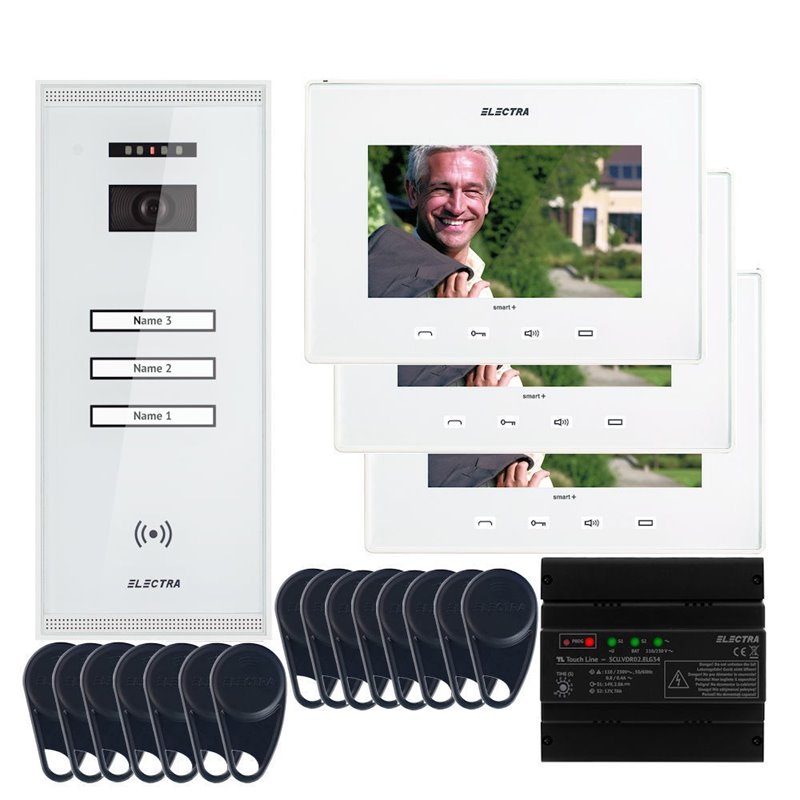 Videointerfon Electra Smart+ 7” pentru 3 familii montaj aparent - alb Videointerfon Electra Smart+ 7” pentru 3 familii montaj aparent - alb