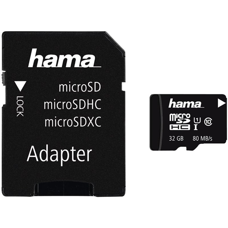 Hama microSDHC 32GB Class 10 UHS-I 80MB/s + Adapter/Photo Hama microSDHC 32GB Class 10 UHS-I 80MB/s + Adapter/Photo