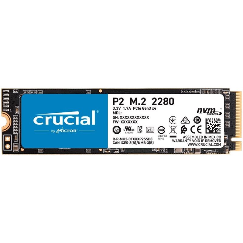 Crucial SSD 1000GB P2 M.2 NVMe PCIEx4 80mm Micron 3D NAND 2300/1150 MB/s, 5yrs, EAN: 649528823472 Crucial SSD 1000GB P2 M.2 NVMe PCIEx4 80mm Micron 3D NAND 2300/1150 MB/s, 5yrs, EAN: 649528823472