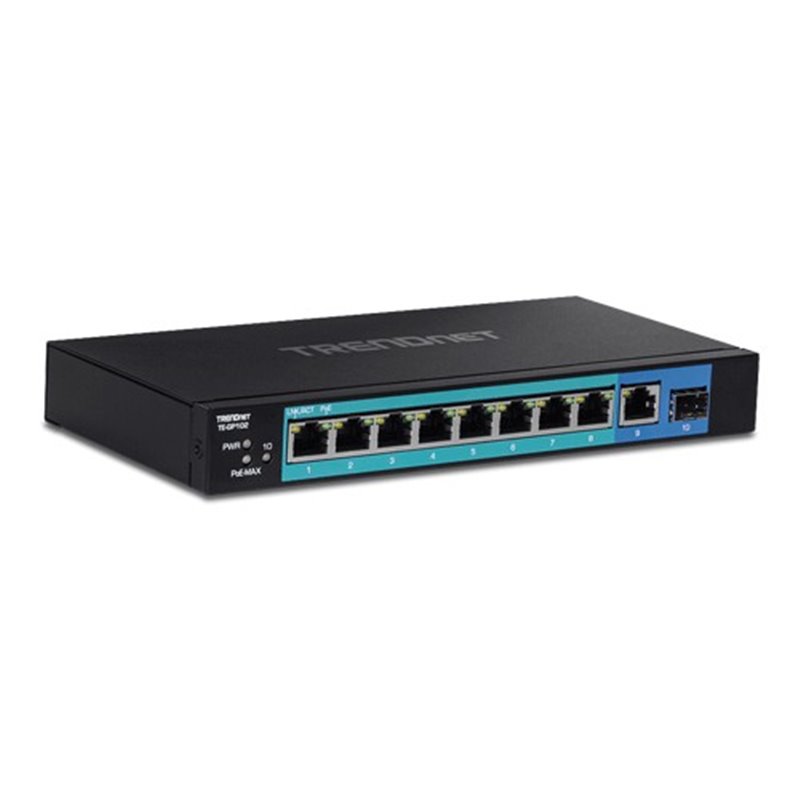 Switch 8 porturi Gigabit PoE+ 58W, 1 port Gigabit, 1 port SFP - TRENDnet TE-GP102 Switch 8 porturi Gigabit PoE+ 58W, 1 port Gigabit, 1 port SFP - TRENDnet TE-GP102